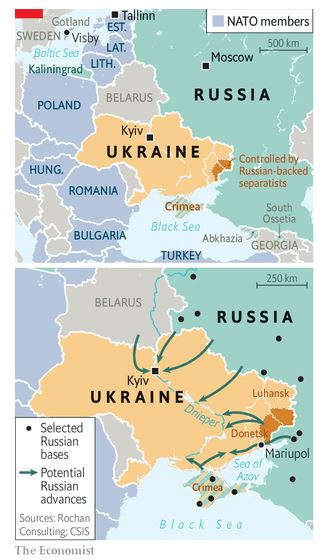 طرح ادعایی نشریه «اکونومیست» از حمله احتمالی روسیه به اوکراین