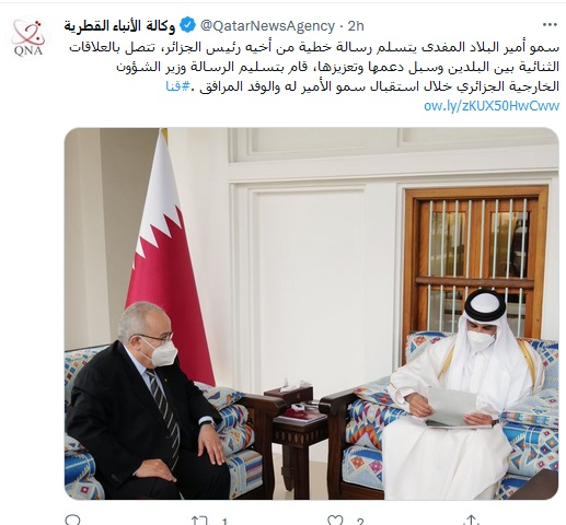 پیام مکتوب رئیس جمهور الجزائر به امیر قطر