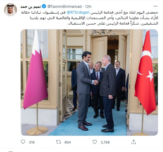 گفت‌وگوی امیر قطر و اردوغان درباره منطقه
