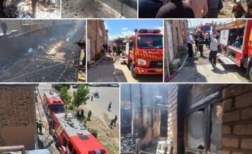 آتش سوزی گسترده انبار لوازم یدکی در همدان