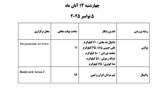 برنامه مسابقات ایران در بازیهای کشورهای اسلامی