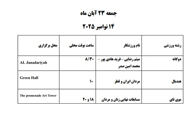 برنامه مسابقات ایران در بازی‌های کشورهای اسلامی