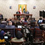 نشست خبری لاریجانی در سفر اسلام‌آباد + تصاویر