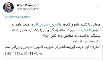 انتقاد شدید رئیس جبهه اصلاحات از تغییرات مجلس در لایحه تامین امنیت زنان و حذف واژه خشونت؛ یک قانون نمایشی و بیاثر درست کردند!